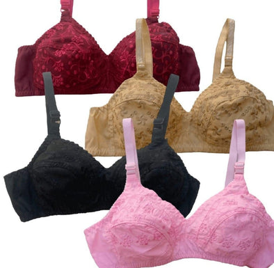 BRAW/cotton embroidered lightweight and breathable full cup bra-pack of 4